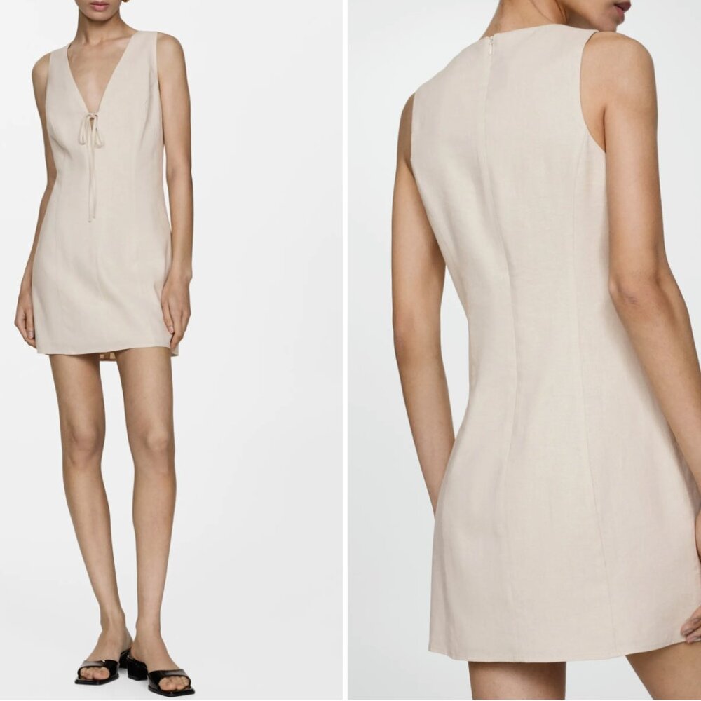 Mango Tie Front Linen Blend Minidress - Women's 4